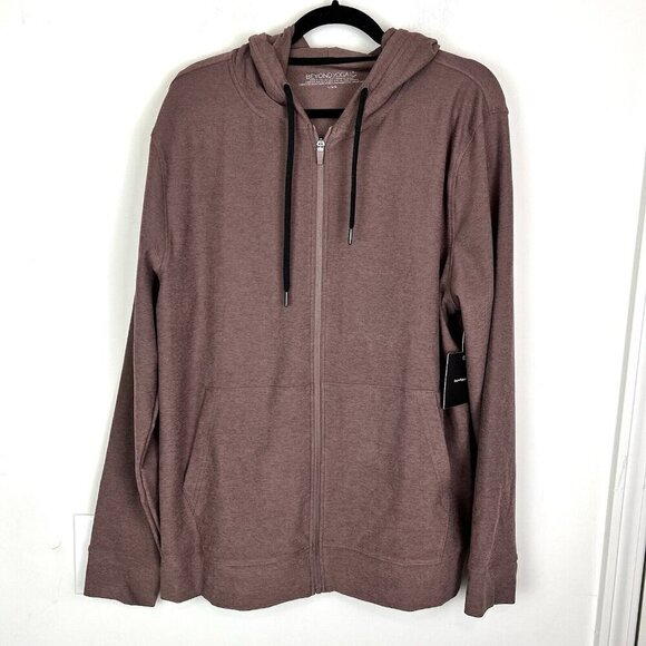 Beyond Yoga Men’s Truffle Brown Heather Freefit Zip Hoodie Size Large NWT - Picture 3 of 11